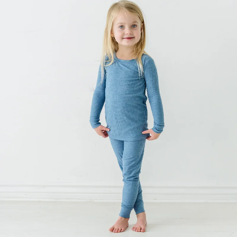 Heather Blue Ribbed Two-Piece Pajama Set