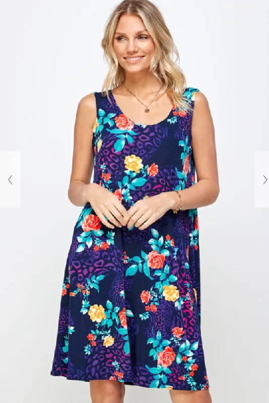 Trail teePurple Leopard & Roses Tank Dress