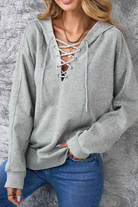 Lace Up Long Sleeve HoodieZip-Up Hoodies