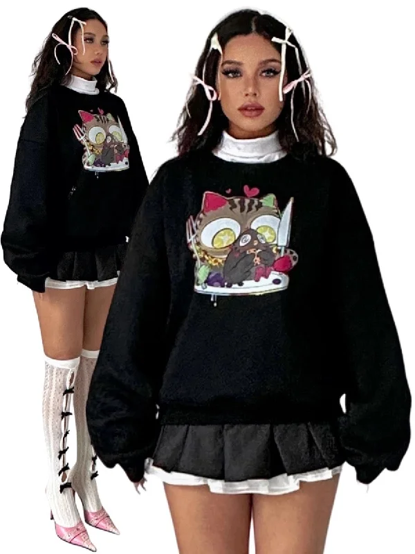 [Ricchie]Little Monster Cartoon Fleece HoodieStretch-Knit Sweatshirts