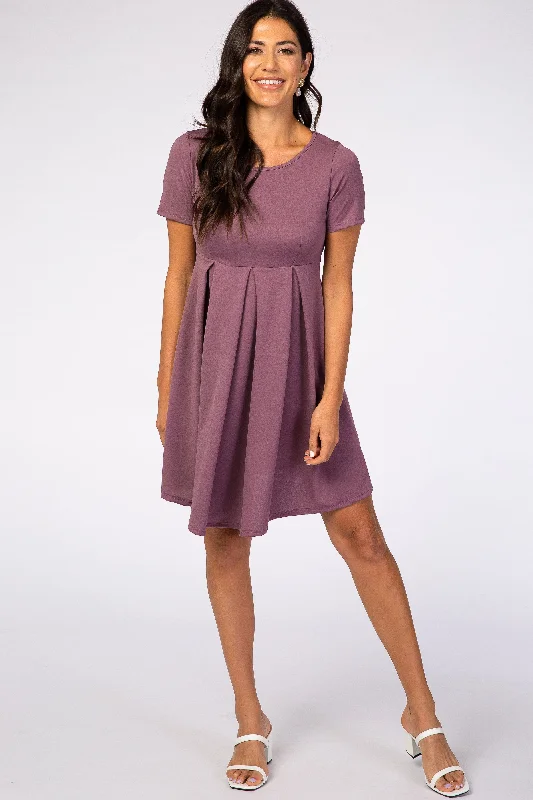 Compression Short Sleeve TopsPurple Short Sleeve Front Pleat Dress