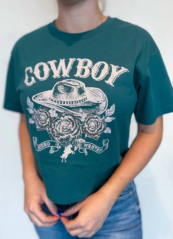 Plush T-ShirtsCowboys & Roses Graphic Tee In Emerald Green