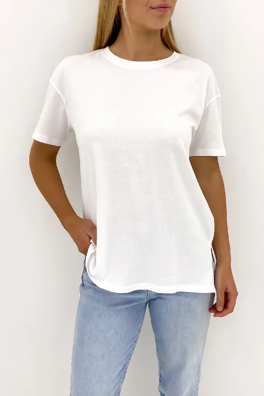 Linen T-ShirtsMia Split Hem Tee White