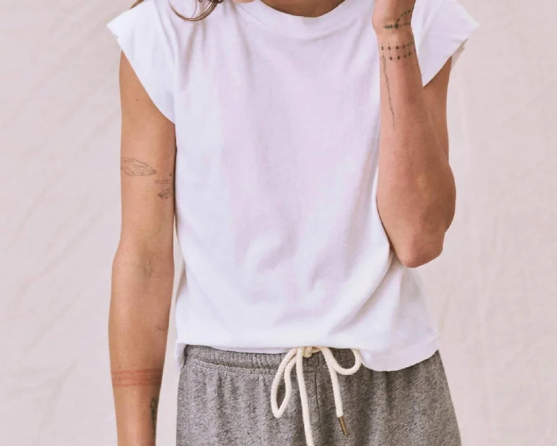 Beaded T-ShirtsPeak Shoulder Tee In True White