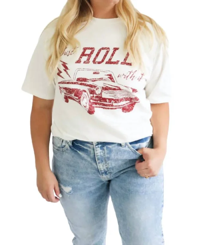 Blended Fabric T-ShirtsRoll With It Tee In White